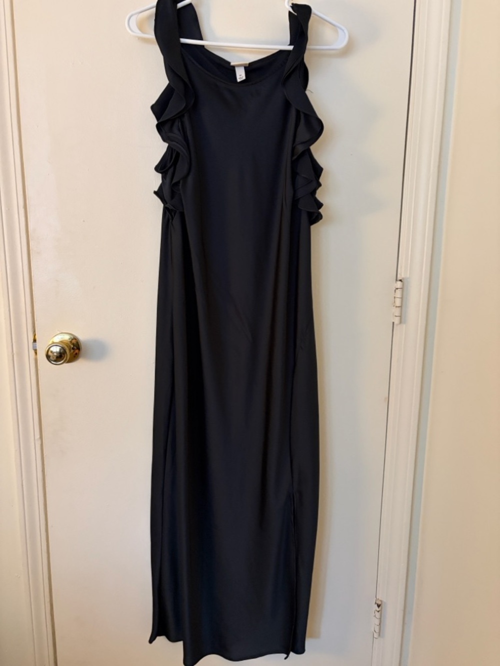 A New Day Women’s Black Ruffle-Shoulder Satin Maxi Dress - Size XL